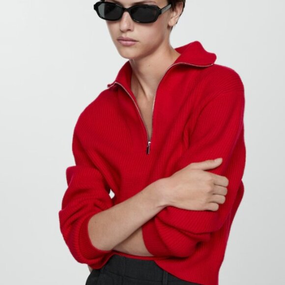 MANGO: Red Quarter Zip Sweater - Picture 1 of 6